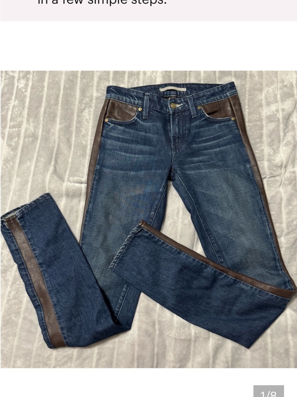Vince Dark Blue Straight-Leg Jeans with Brown Trim